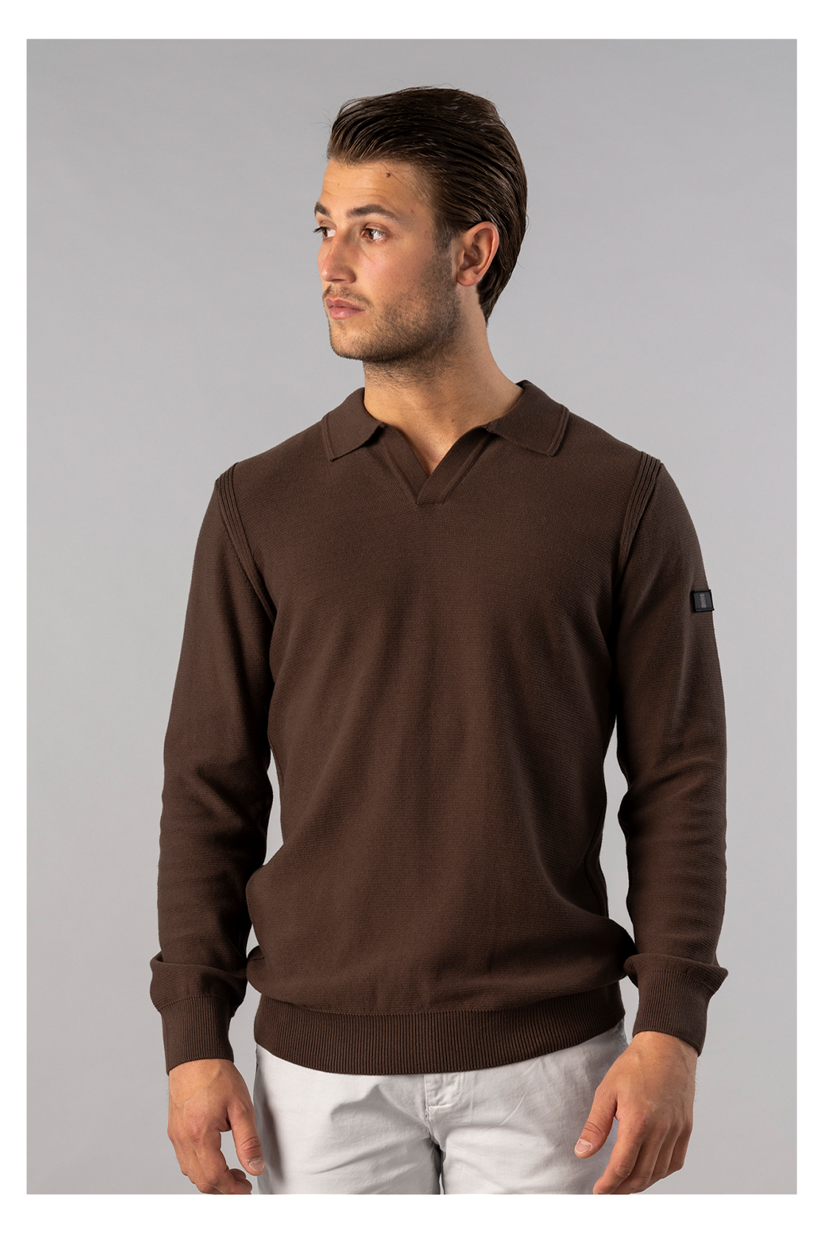 Charles open polo ribbed edg